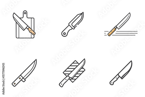 Kitchen knife icon set for culinary blogs, recipe websites, cooking education, kitchen tools infographics, product design, and menu presentations