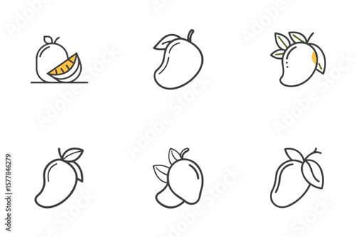 Mango icon set for tropical food blogs, fruit packaging, smoothie branding, summer clipart, nutrition content, and seasonal presentations