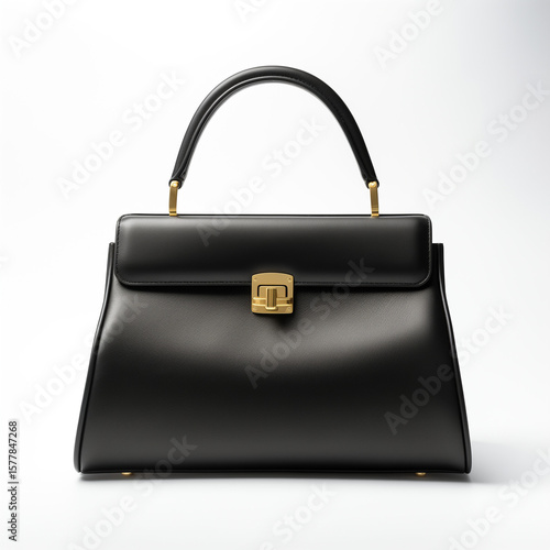 black leather bag on white background