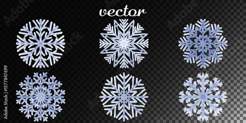 Watercolor snowflakes isolated on transparent background. Watercolor - vector 28.