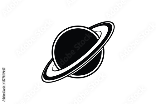 Saturn Planet with Rings Black and White Silhouette