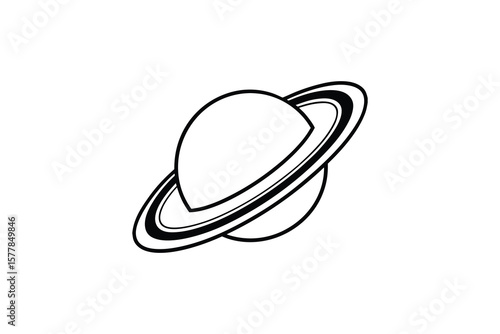 Saturn Planet with Rings Simple Black and White Silhouette