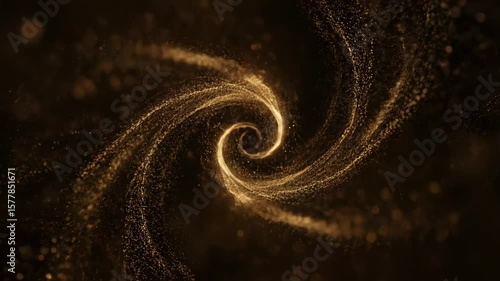 A cinematic top-down shot of golden particles flowing along curved, invisible paths, forming an elegant spiral motion. Trails leave behind a faint glow as the particles move fluidly.


