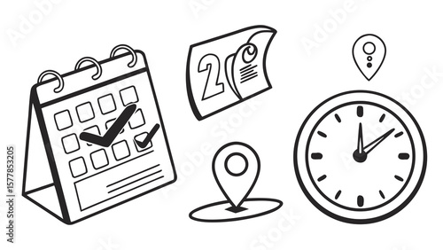 Calendar appointment schedule time clock location marker date reminder event planning meeting organizer
