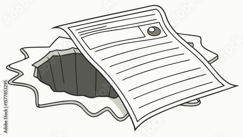 Illustration of a news article paper falling into a hole drawing for graphic design and art projects
