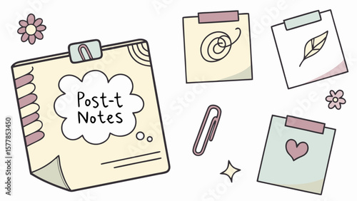 Cute post it notes vector illustration for reminders and organization sticky notes design and clip art element