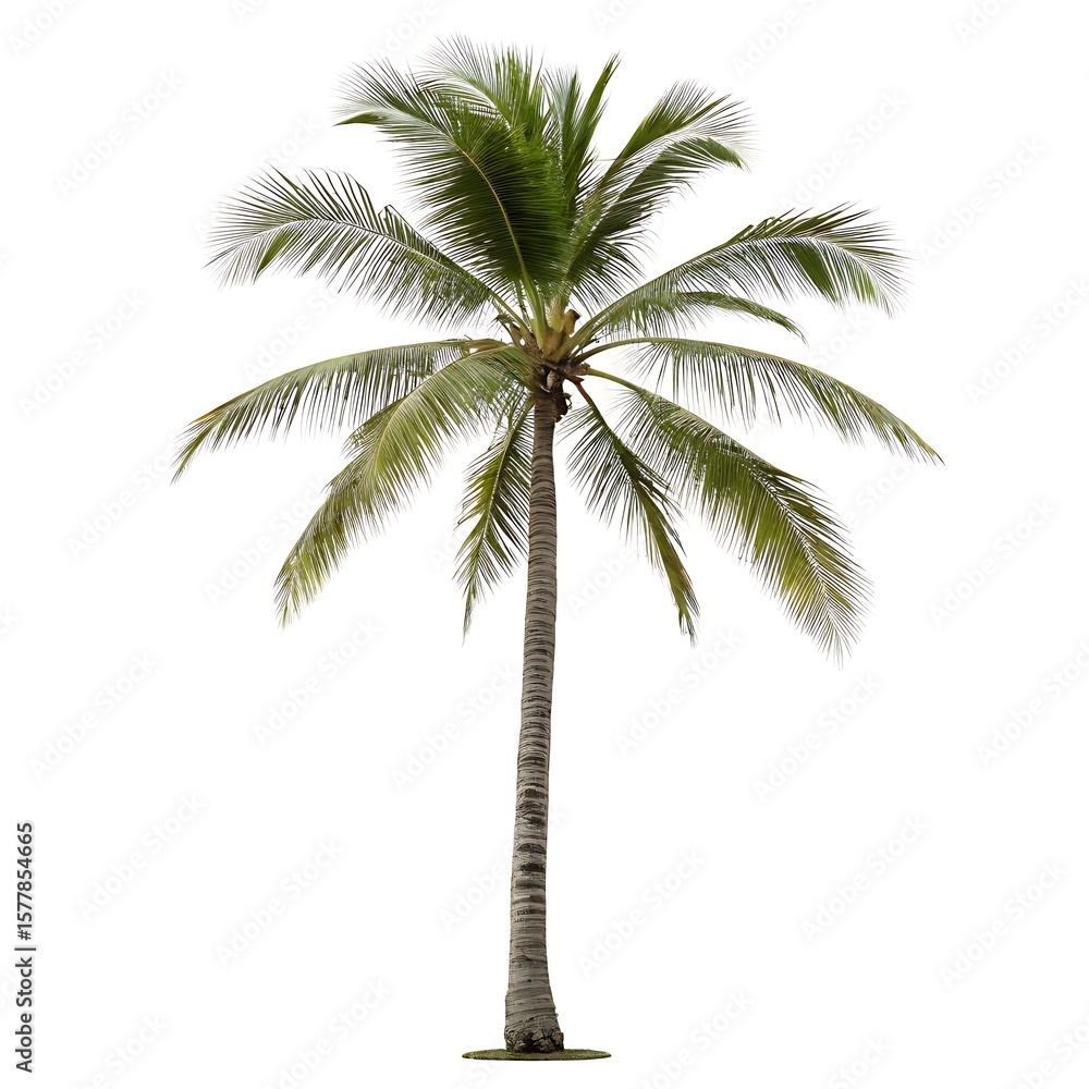 Obraz premium Vibrant illustration of a tropical palm tree against a white background.