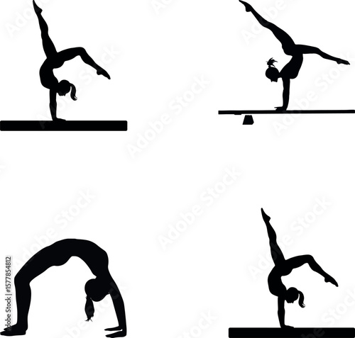 Female Gymnast Silhouette Set on Beam and Floor