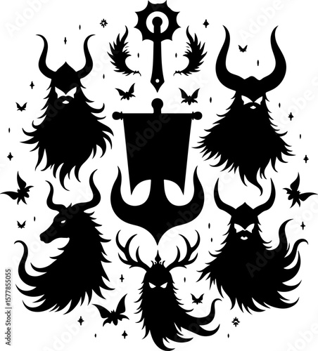 Dark Fantasy Tattoo Art Collection – Skulls, Dragons, Hearts & Mythical Creatures vector

