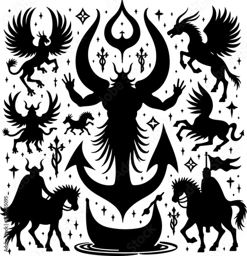 Dark Fantasy Tattoo Art Collection – Skulls, Dragons, Hearts & Mythical Creatures vector

