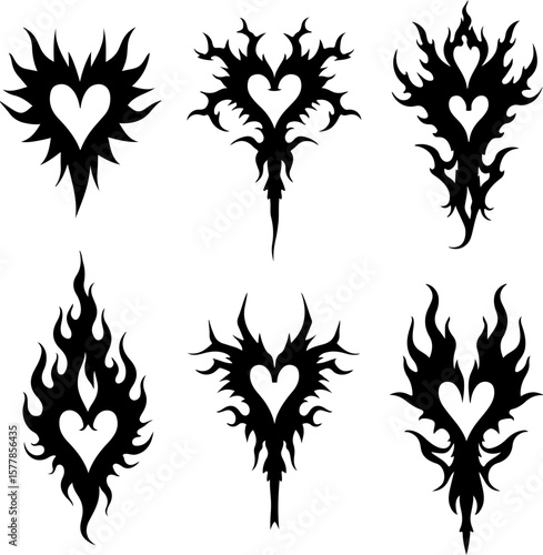 Dark Fantasy Tattoo Art Collection – Skulls, Dragons, Hearts & Mythical Creatures vector

