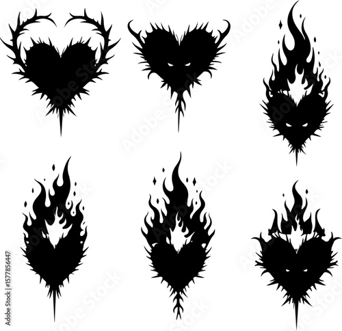 Dark Fantasy Tattoo Art Collection – Skulls, Dragons, Hearts & Mythical Creatures vector

