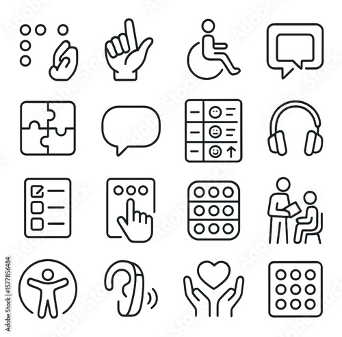 Inclusive education collection, learning and accessibility icons. academic and teaching set
