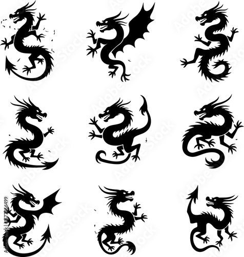 Dark Fantasy Tattoo Art Collection – Skulls, Dragons, Hearts & Mythical Creatures vector

