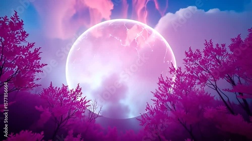 Calm night ocean under bright moonlight with blue sky and clouds