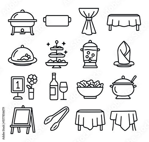 Banquet service collection, dining and catering icons. elegant event planning symbols set