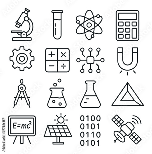 Stem icon collection, science and technology symbols. education and innovation set