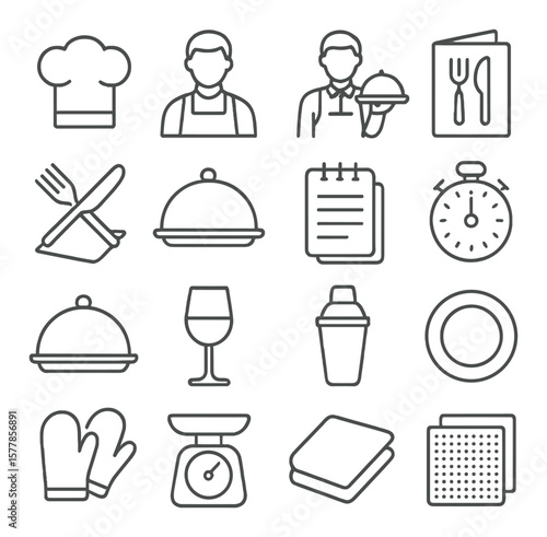 Restaurant tools collection, kitchen utensil icons. chef equipment and culinary essentials set
