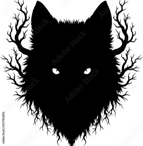 Forest Spirit Wolf Silhouette Tattoo Design" graphics