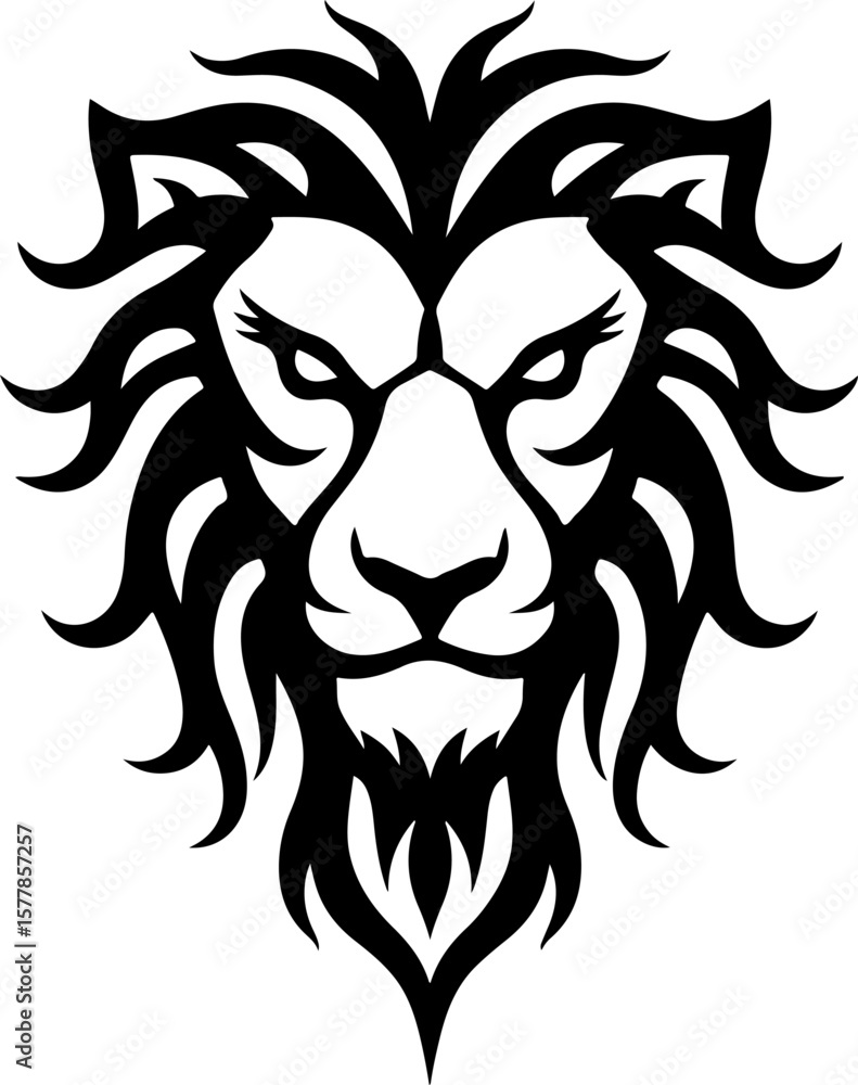 Obraz premium Majestic Lion Head Tribal Tattoo | Vector Silhouette Design