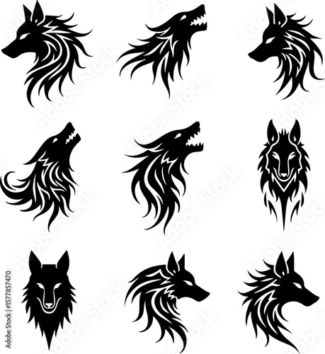 "Wolf and Phoenix Tribal Tattoo Bundle | Vector Silhouette Collection"