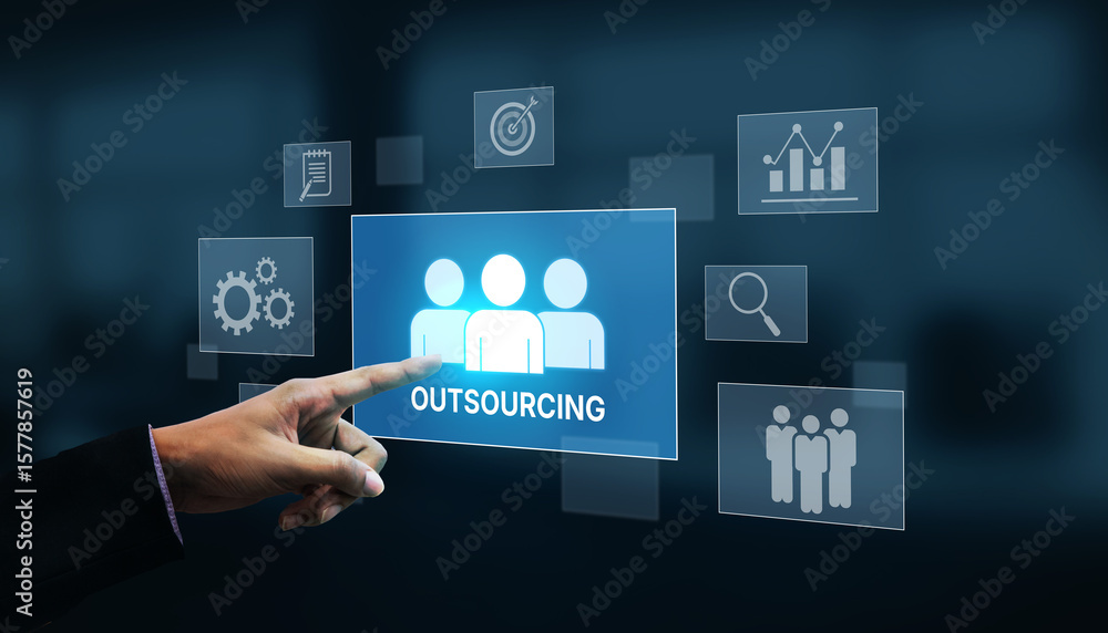 Outsourcing concept showing collaboration, delegation, global workforce, productivity, and task management through remote teams and external service providers Vouch Outsourcing concept showing collaboration, delegation, global workforce, productivity, and task management through remote teams and external service providers Vouch