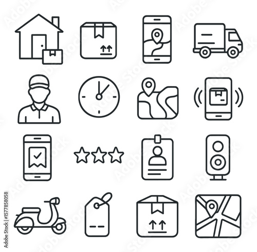 Last mile delivery collection, shipping and courier service symbols. transport and logistics set