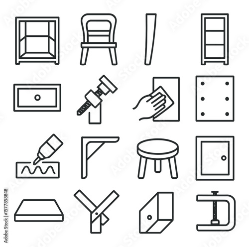 Furniture construction collection, building and assembly icons. home improvement set