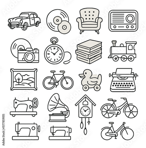 Vintage hobbies collection, retro pastimes set. classic leisure activity icons