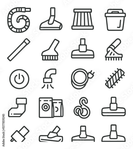 Vacuum accessory collection, cleaning tool icons. household and appliance symbols set
