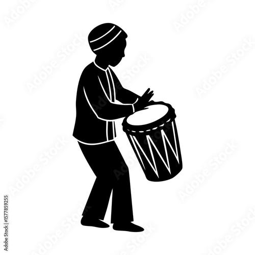 black silhouette playing drum clip art preview