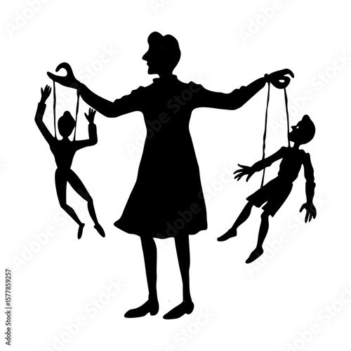 Puppet master marionette control manipulation silhouette art