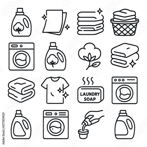 Fabric softener icons collection, laundry design symbols. cleaning and washing set