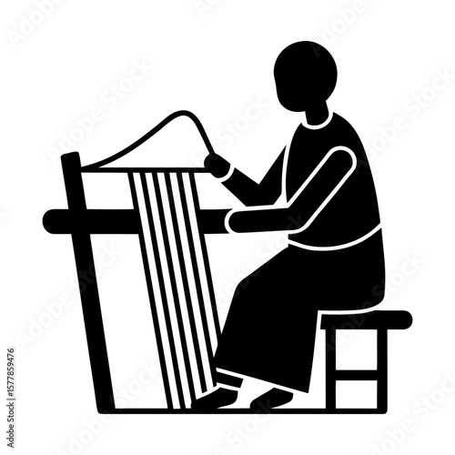 Weaving craft artisan loom textile worker traditional vector silhouette