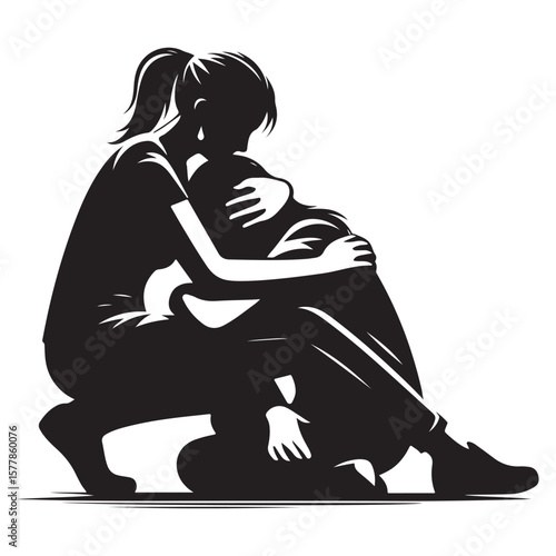 Warm Hug Silhouette of Friends Showing Comfort and Care