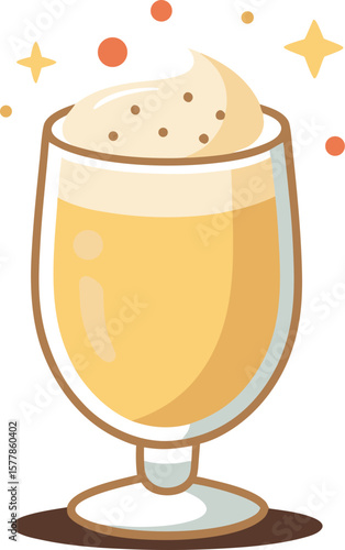 Delicious Creamy Coffee Drink in a Glass, Perfect for a Cozy Autumn Afternoon, Whipped Cream Topping, Warm Beverage Illustration,...