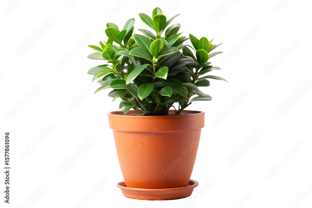 Fototapeta premium A small green houseplant in a terracotta pot, isolated on a transparent background