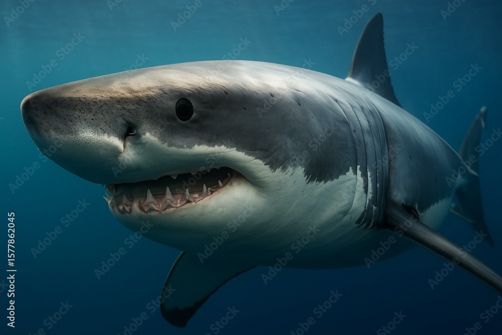 Naklejka premium Great White Shark Close-Up Underwater