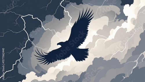 Eagle Silhouette in a Dramatic Lightning Storm