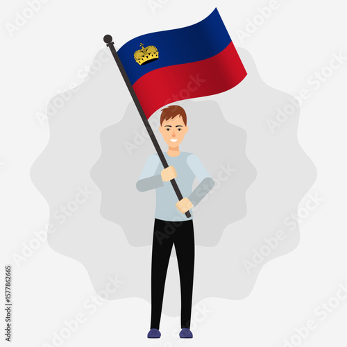 Happy Man Holding Liechtenstein Flag