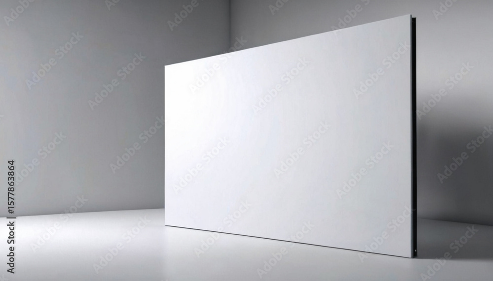 Fototapeta premium A large, blank white screen stands in a minimalist room, offering ample copy space