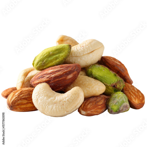 Almond, Cashew, Pistachio, and Pista Mix Dry Fruits in transparent background