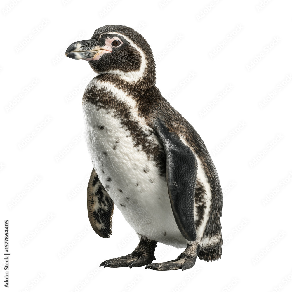 Obraz premium Isolated Humboldt penguin standing on a white background in a simple wildlife portrait