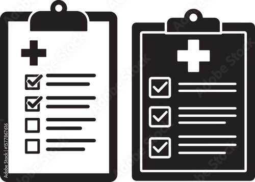 Medical checklist clipboard with plus sign silhouette