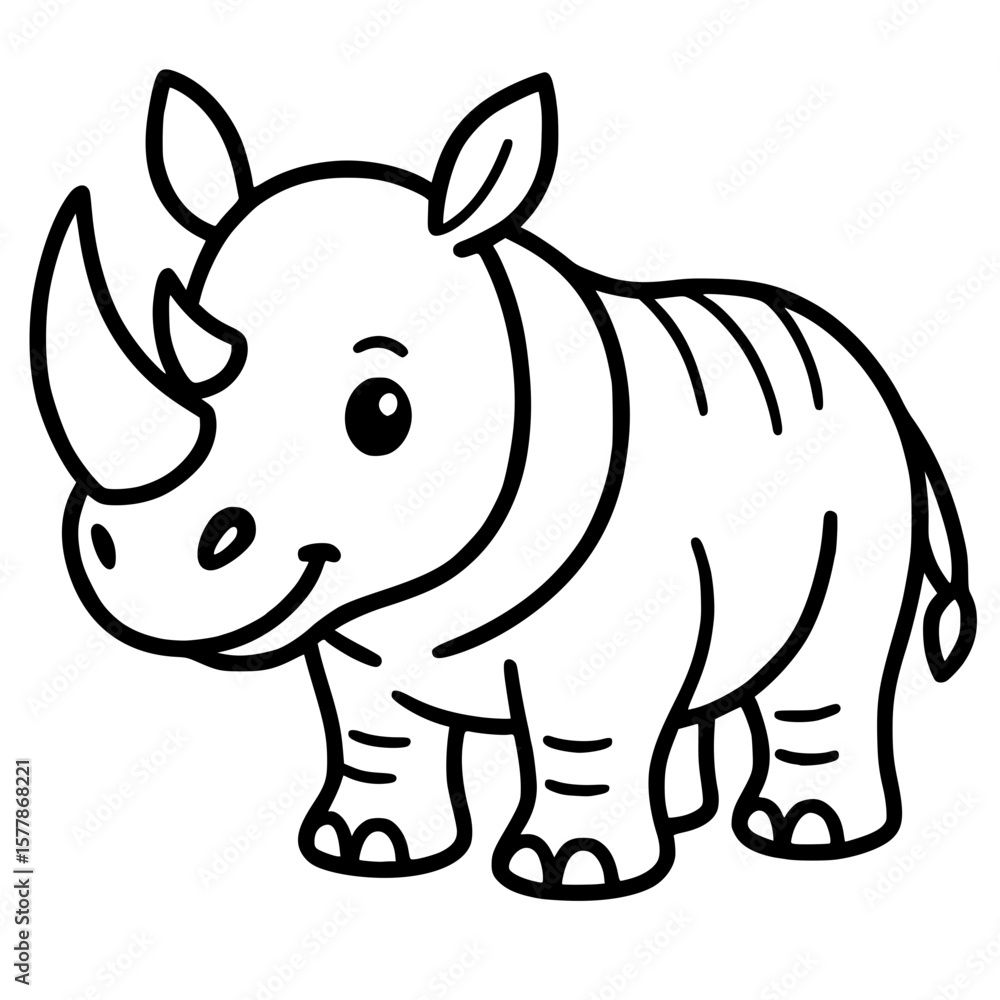 Fototapeta premium Cute Cartoon Rhinoceros Outline on White Background