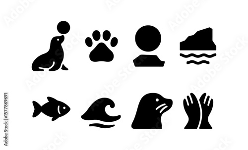 Stylized black animal and nature icons for minimalist designs