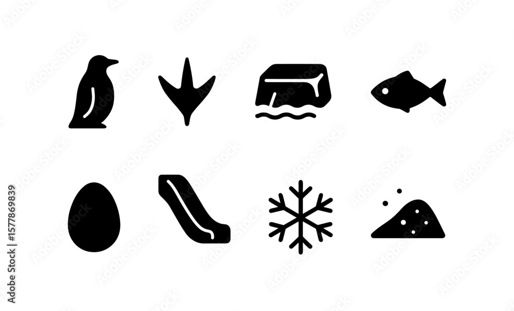 Obraz premium Penguin and winter icons set: silhouette symbols of nature and habitat