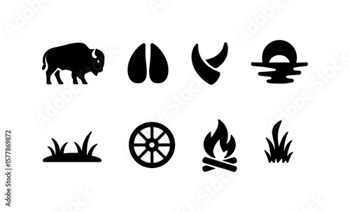 Set of nature and outdoor symbols in black silhouette style