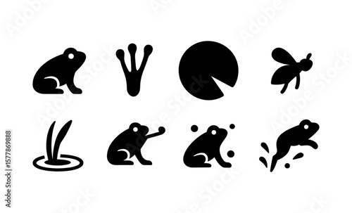 Minimalist frog icons collection: nature, wildlife, and amphibian symbols