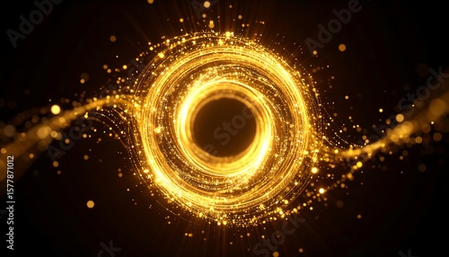 Golden swirling vortex on black background